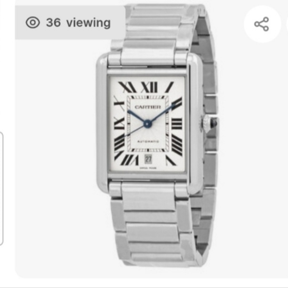 Cartier Silver Watch with Blue Accent